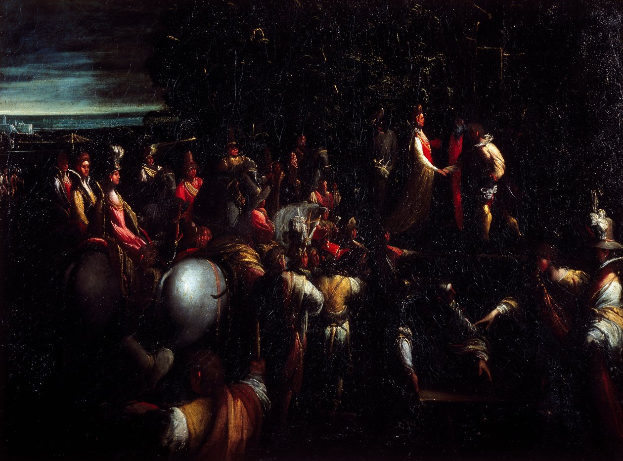 Scene fra fabel, av Giovanni Andrea Donducci kjent som Mastelletta (1575-1655), olje på lerret av Giovanni (1575 1655) Donducci