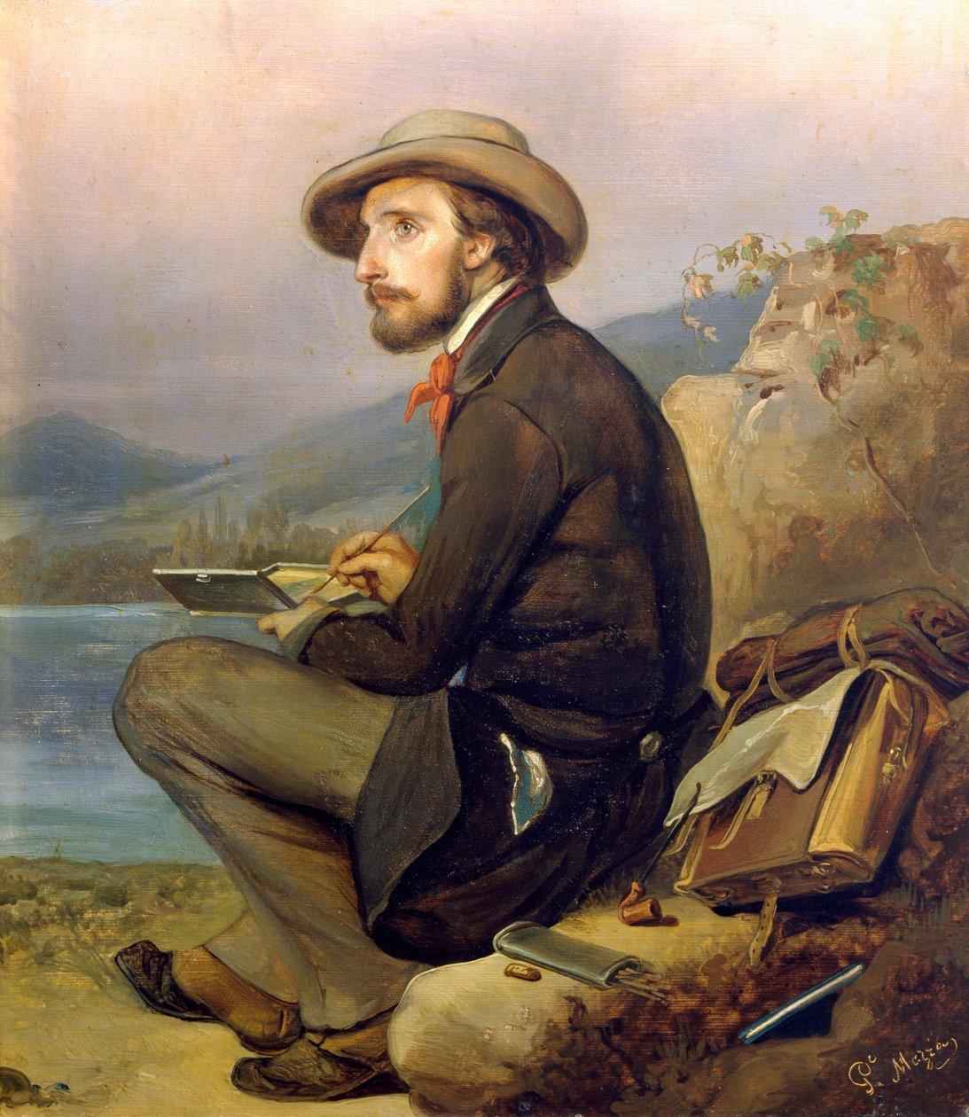 Portrett av maler, kanskje Giovanni Carnovali av Giuseppe Mazza (1817-1884), olje på panel, 28x23 cm av Giovanni Carnovali