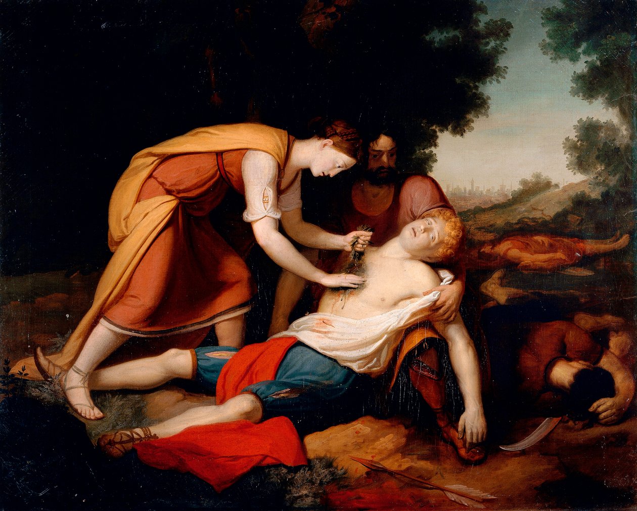 Erminia behandler Tancred, av Gerolamo Costa (1777 -?) av Giovanni (1826 1903) Costa