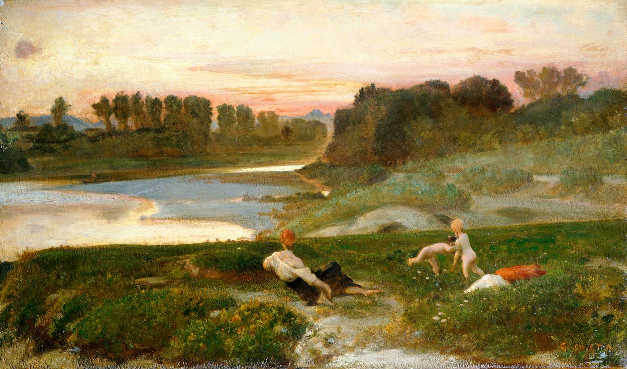 Kveldstid på gården, Giovanni, kjent som Nino Costa (1826-1903). av Giovanni Costa