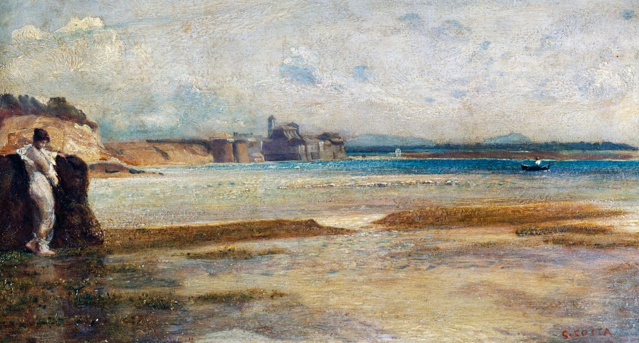 Månesetting i Tyrrenhavet, maleri av Nino Costa (1826-1903), Italia av Giovanni Costa