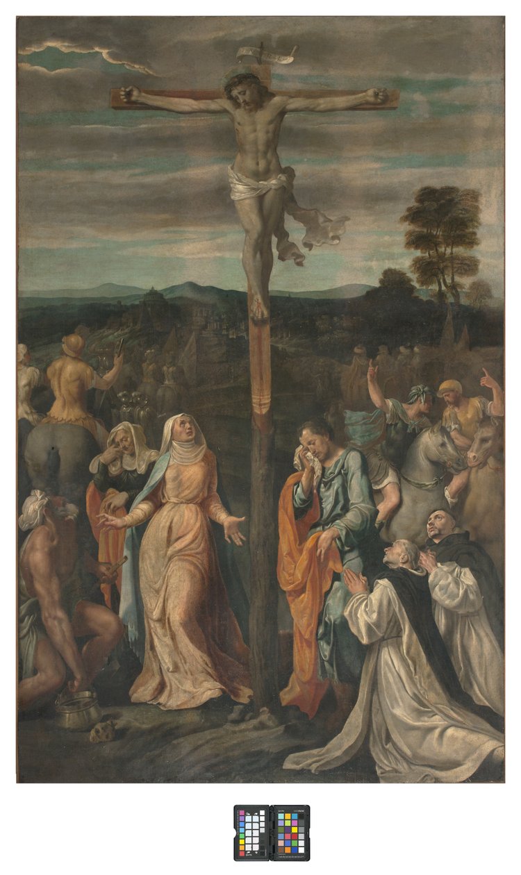 Korsfestelse (freskomaleri overført om bord) av Giovanni (fl.1537 d.c.1570) Fratino