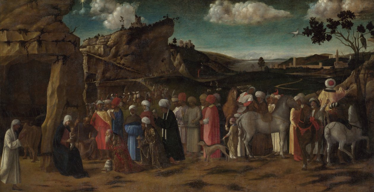 The Adoration of the Kings, ca. 1475-80 (olje på lerret) av Giovanni (workshop of) Bellini