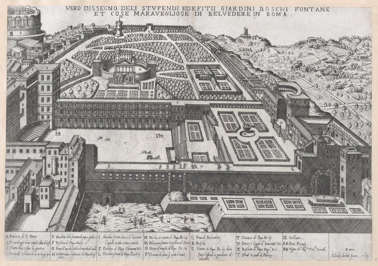 Mirror of Roman Magnificence: Luftfoto av Belvedere og dens hager, 1579., 1579. av Giovanni Ambrogio Brambilla.
