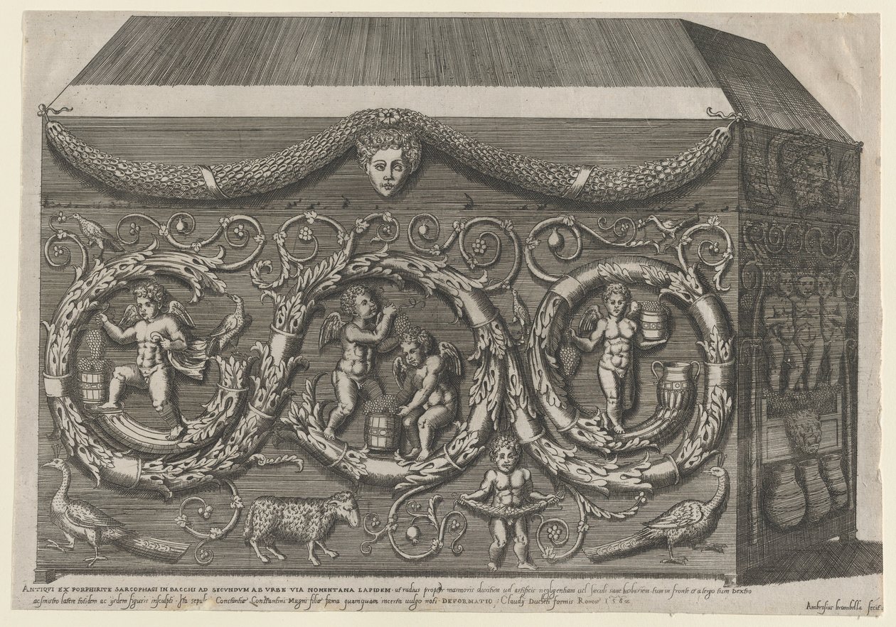 Mirror of Roman Magnificence: Dekorert sarkofag med arabesker, 1582., 1582. av Giovanni Ambrogio Brambilla