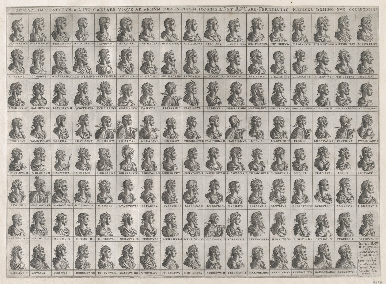 Mirror of Roman Magnificence: Portretter av keiserne fra Julius Caesar til Rudolf II..., 1582. av Giovanni Ambrogio Brambilla