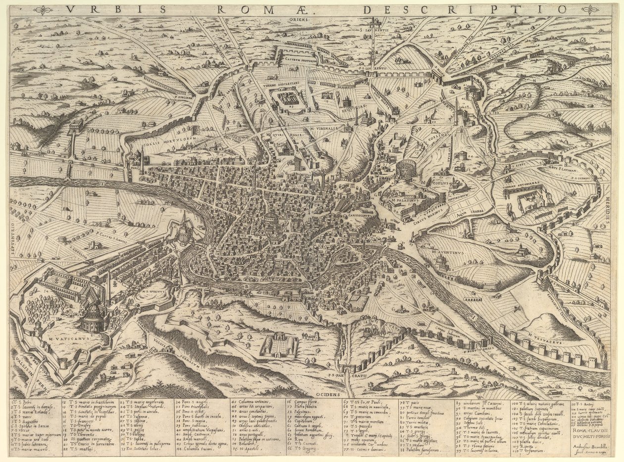Mirror of Roman Magnificence: Utsikt over det moderne Roma fra vesten, 1590. av Giovanni Ambrogio Brambilla