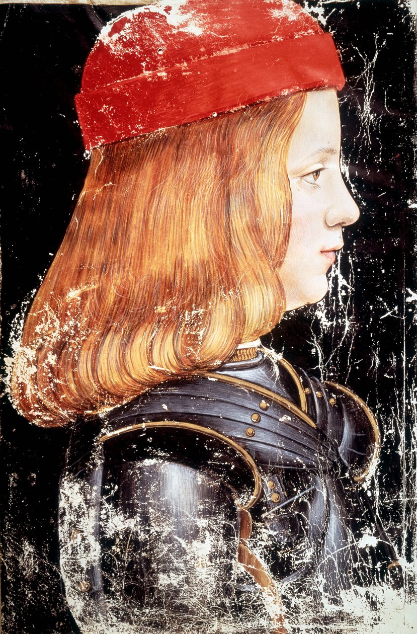 Portrett av Maximilian Sforza (1490 - 1530). Miniatyr av Giovanni Ambrogio De Predis (v. 1455 - 1508). av Giovanni Ambrogio de Predis