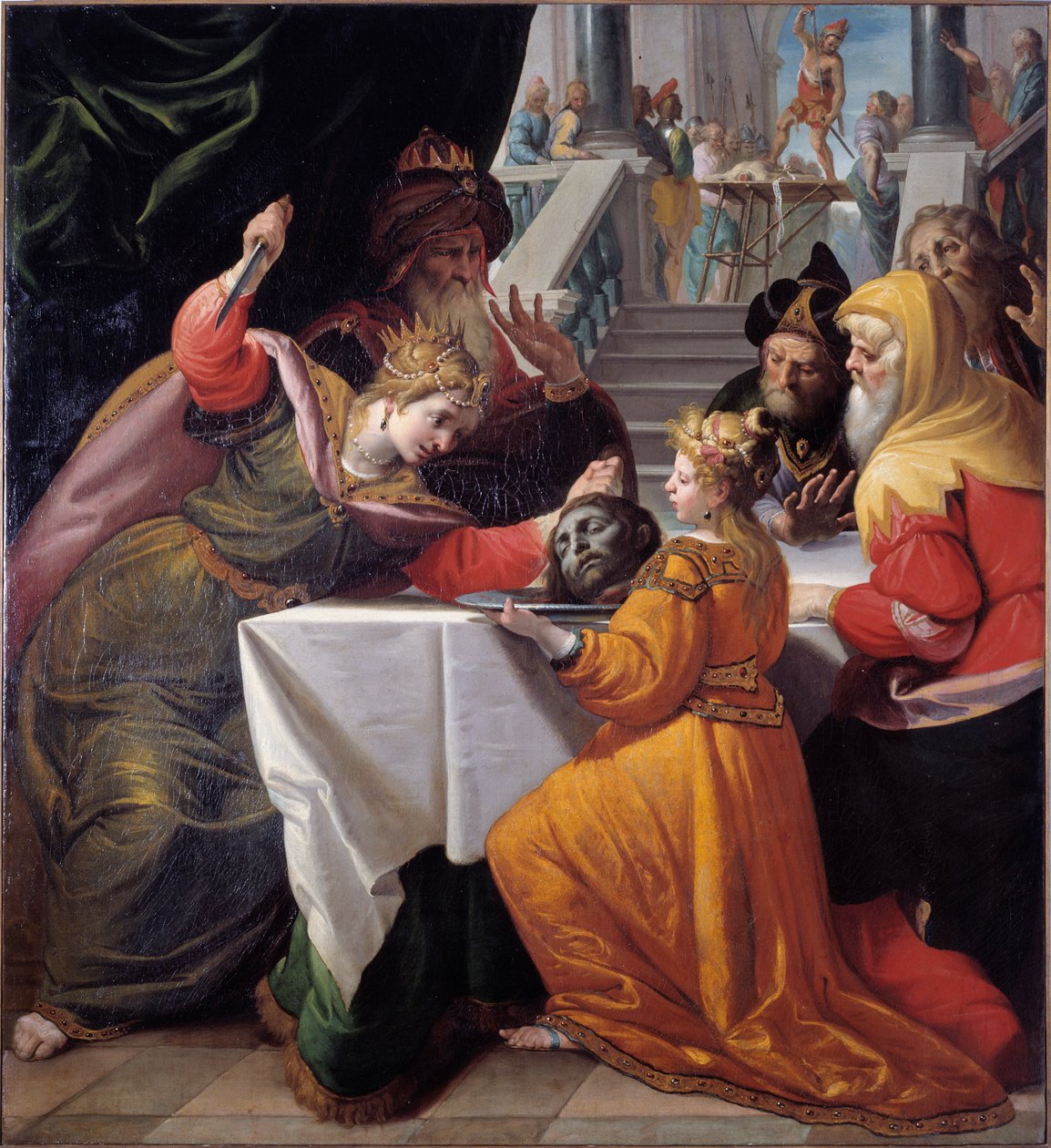Salome med St John Baptists hode på en sølvplate Maleri av Giovanni Andrea Ansaldo (1584-1638) 1630 omtrent Genes, Musei di Strada Nuova (ex Palazzo Bianco) av Giovanni Andrea Ansaldo