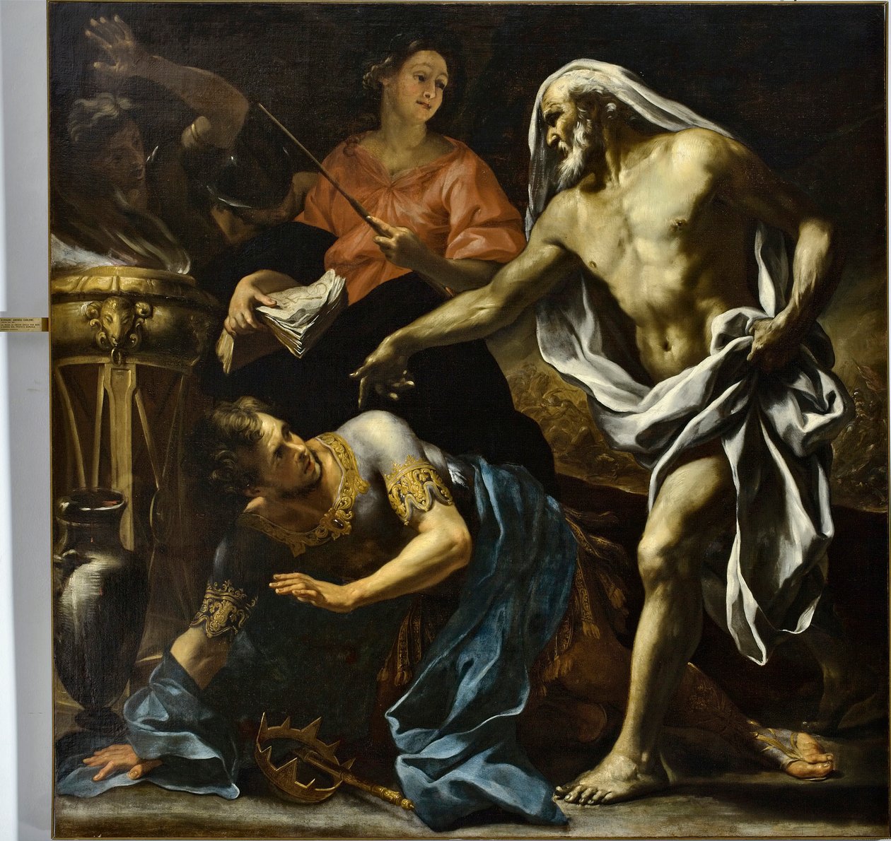Trollmannen fra Endor fremkaller for Saul skyggen av profeten Samuel (olje på lerret) av Giovanni Andrea Carlone