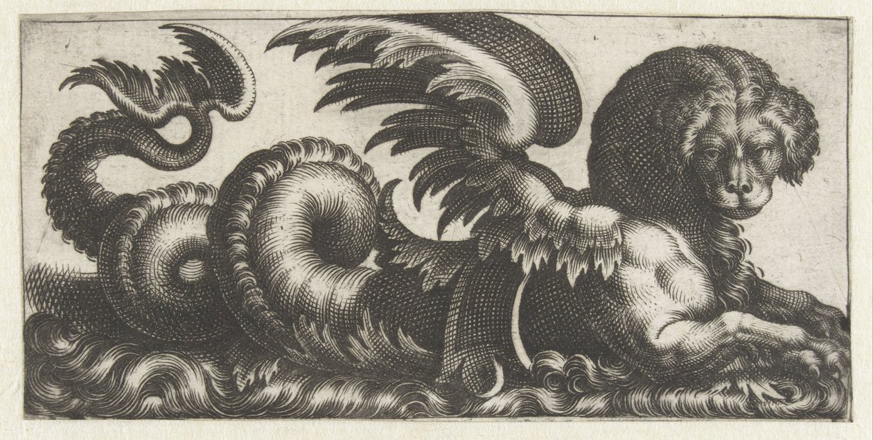 Vinget sel med en slags sal på ryggen Frisere med sjømonstre (serietittel) av Giovanni Andrea Maglioli