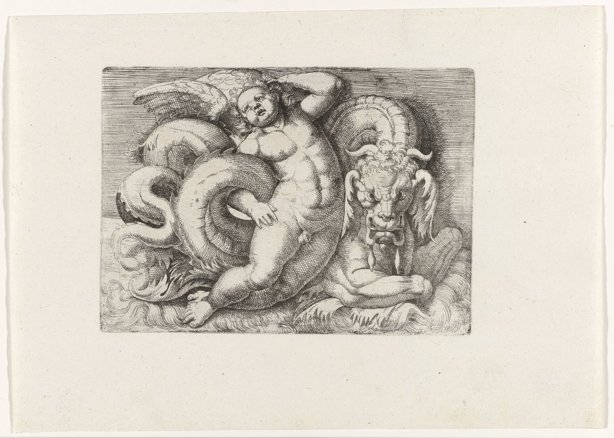 Putto rir på sjømonster av Giovanni Andrea Maglioli