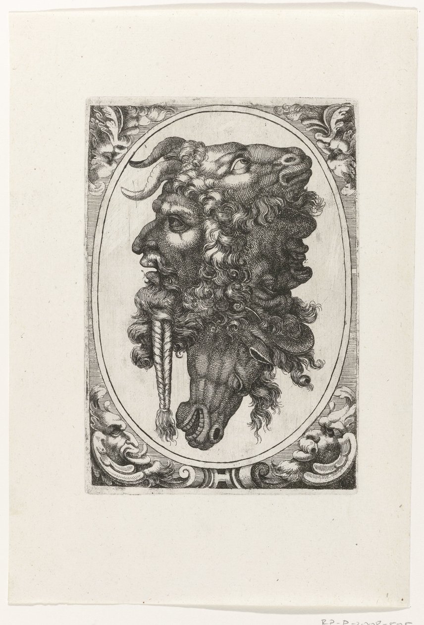 Sammensatt av to ansikter, et hestehode og et geitehode av Giovanni Andrea Maglioli