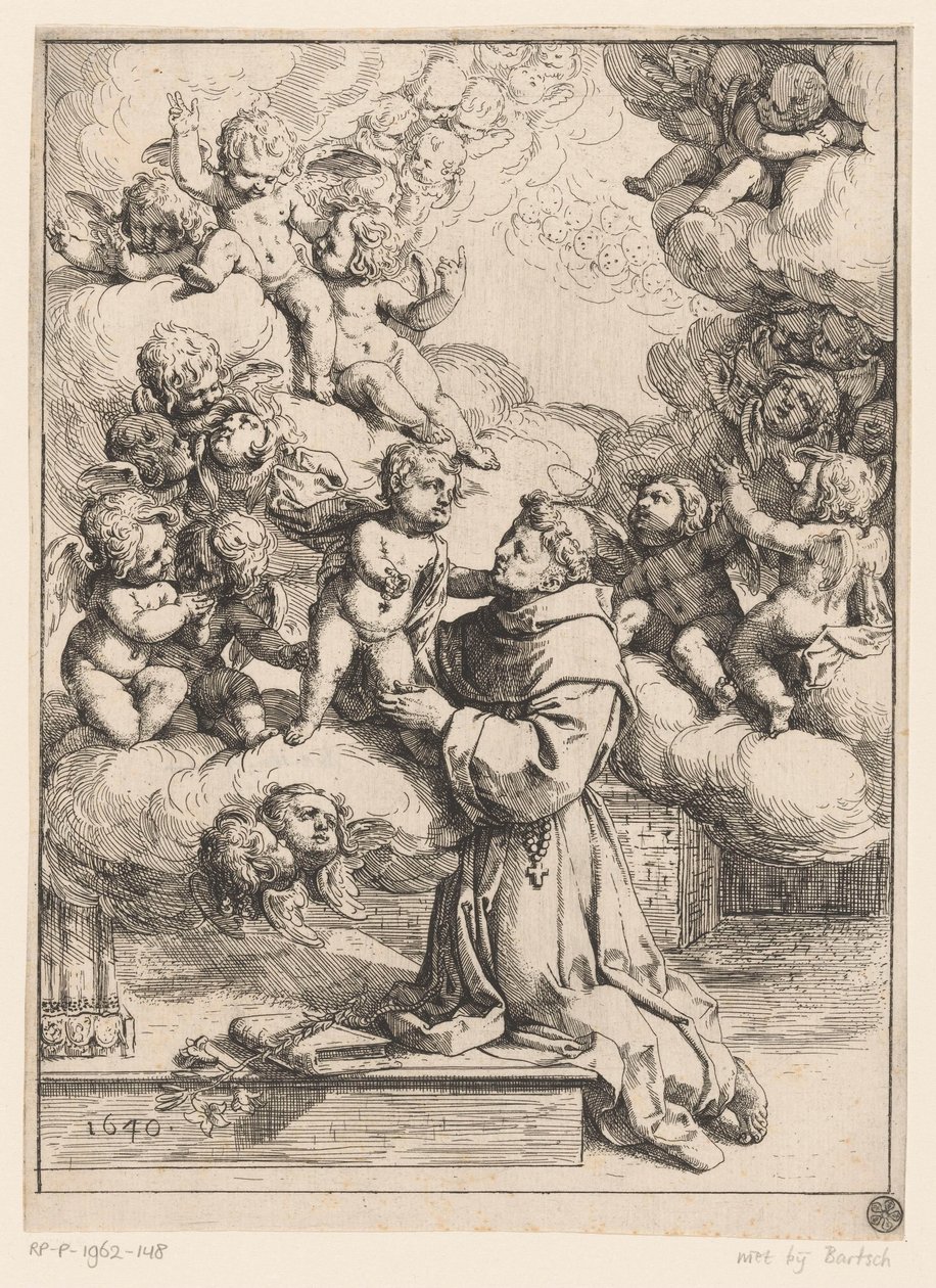 Den hellige Antonius av Padua med Kristusbarnet av Giovanni Andrea Podestà (attributed to)