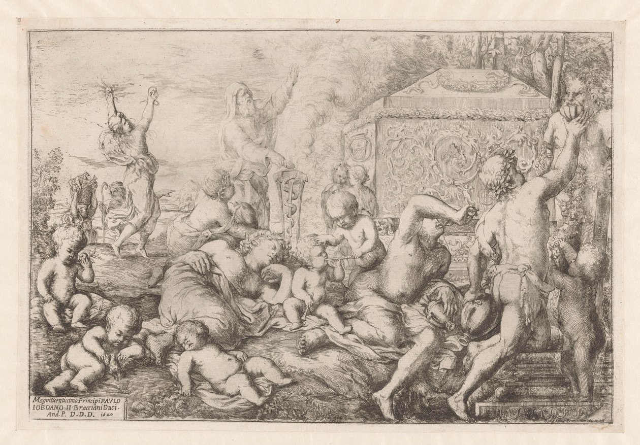 Bacchanal met altaar, faun og Silenus av Giovanni Andrea Podesta