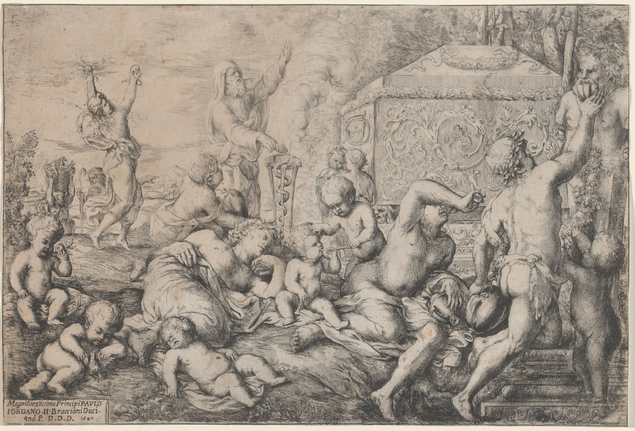 Bacchanal med alter, faun og Silenus av Giovanni Andrea Podesta