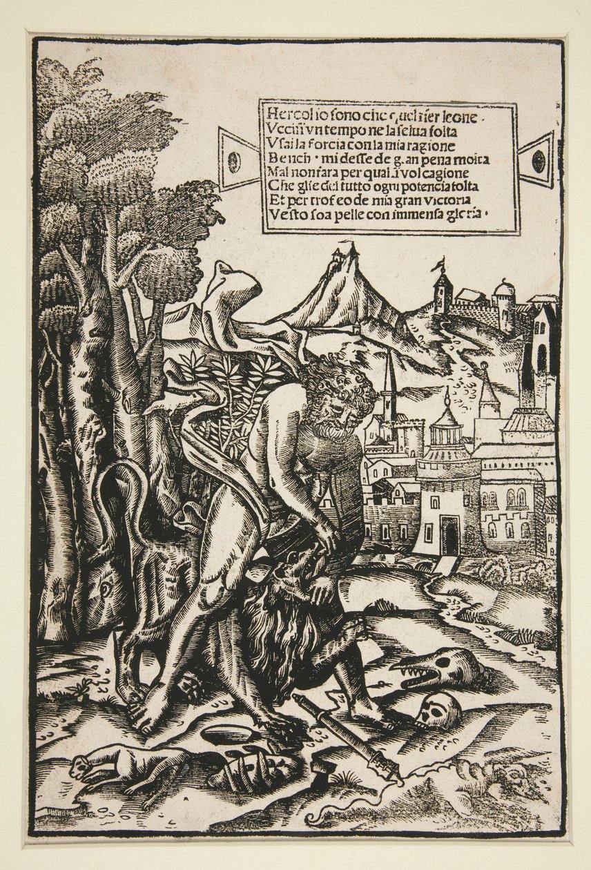 Hercules og Nemean Lion av Giovanni Andrea Vavassore