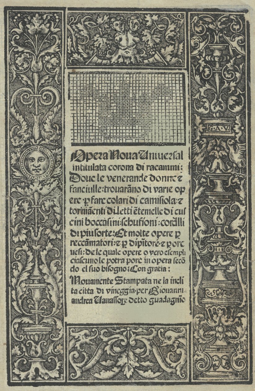 Opera Nova Universali med tittelen Corona di racammi, tittelside recto, [1530]. av Giovanni Andrea Vavassore