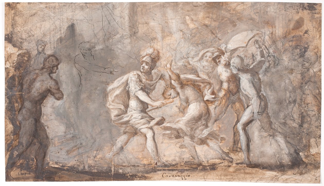 Tarpeia blir knust under sabinernes skjold av Giovanni Angelo Canini