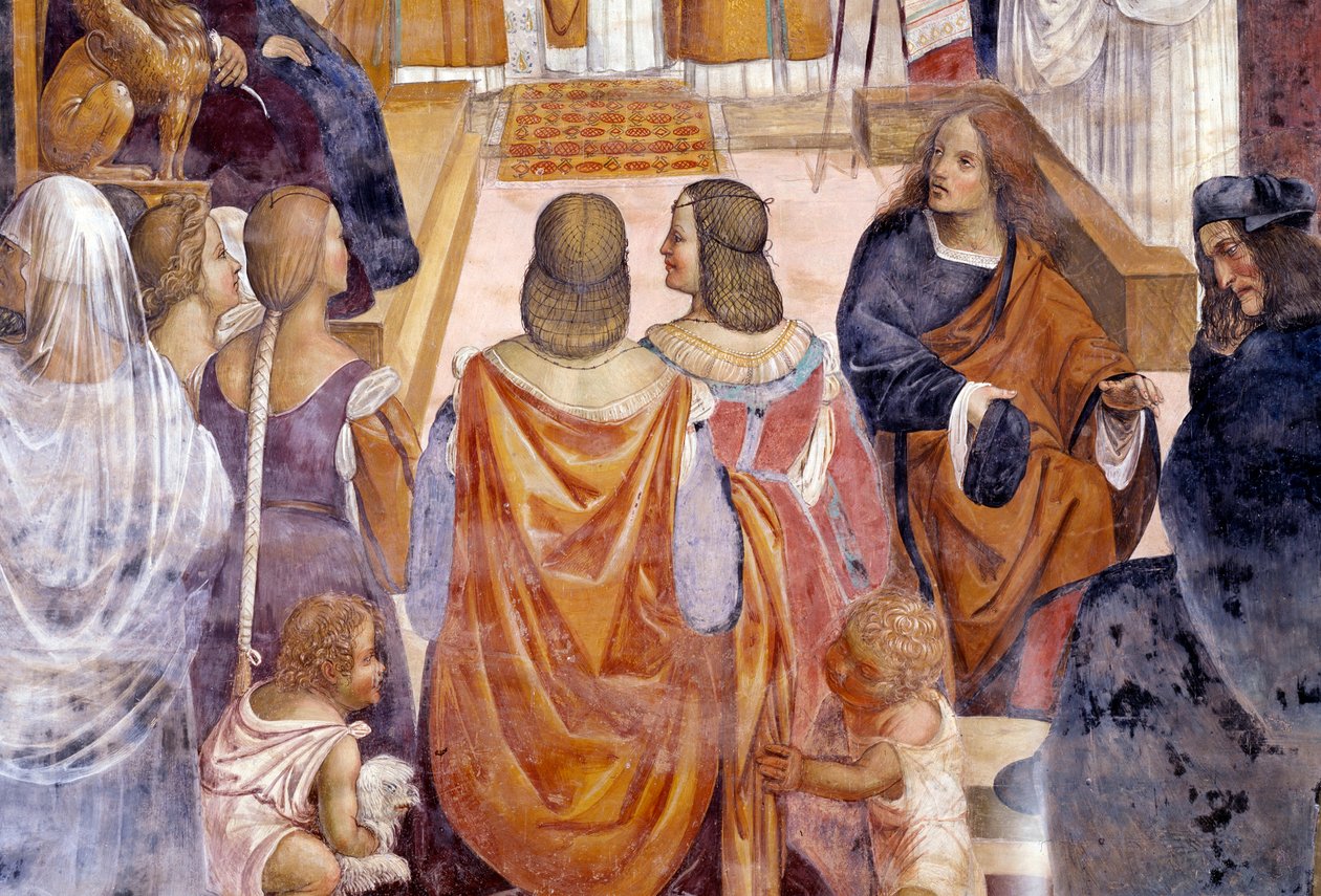 Benedict ekskommuniserte to nonner og frikjenner dem etter deres død. Detail Cloister fresco av Antonio Bazzi dit il Sodoma (1477 - 1549) som forteller om livet til Saint Benedict of Nursie (480 - 567) grunnlegger av Benediktinerordenen 1503 - 1508 Abbey o av Giovanni Antonio Bazzi Sodoma