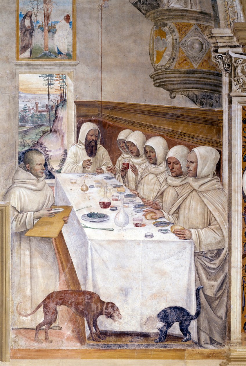 Benedikt får i seg mel i overflod og mater munkene av Giovanni Antonio Bazzi Sodoma