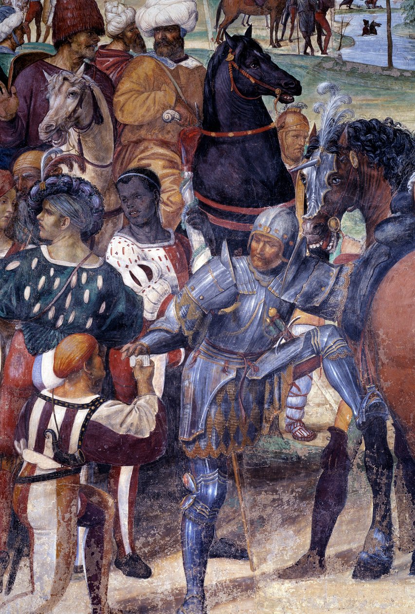 Hvordan Benedict spår ødeleggelsen av Monte Cassino (St. Benedict forutsier ødeleggelsen av Monte Cassino) Detalj - freske av klosteret laget av Antonio Bazzi dit il Sodoma (1477 - 1549) som forteller om livet til Saint Benedict of Nursie (480 - 567) fou av Giovanni Antonio Bazzi Sodoma