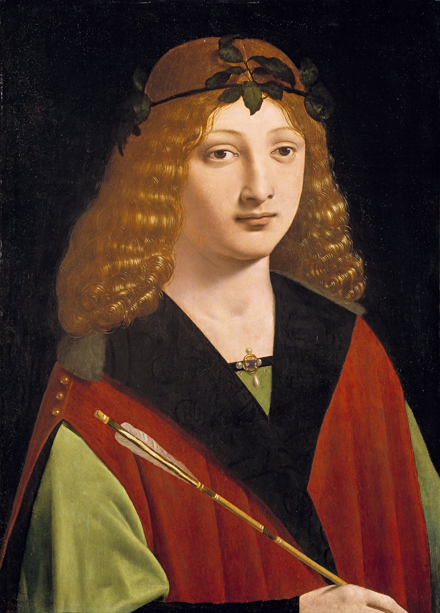 Portrett av en ungdom som holder en pil, ca. 1500-10 (olje på panel) av Giovanni Antonio Boltraffio