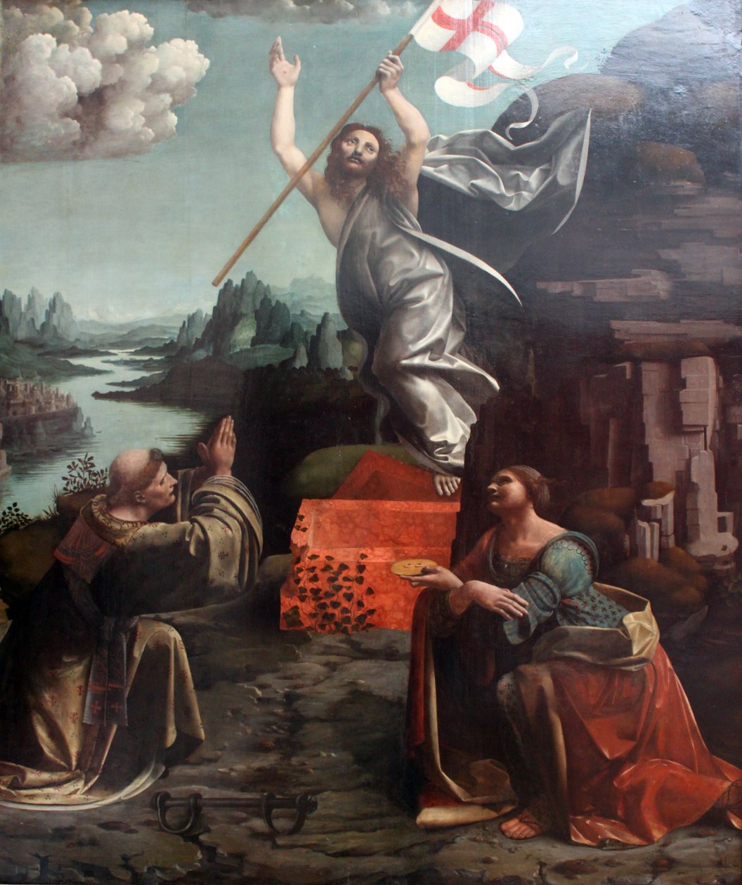 Kristi oppstandelse med den hellige Leonard av Noblac og Lucia av Giovanni Antonio Boltraffio