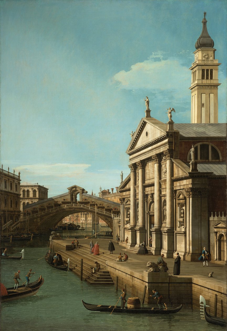 Capriccio: Rialtobroen og kirken S. Giorgio Maggiore, ca. 1750 av Giovanni Antonio Canal