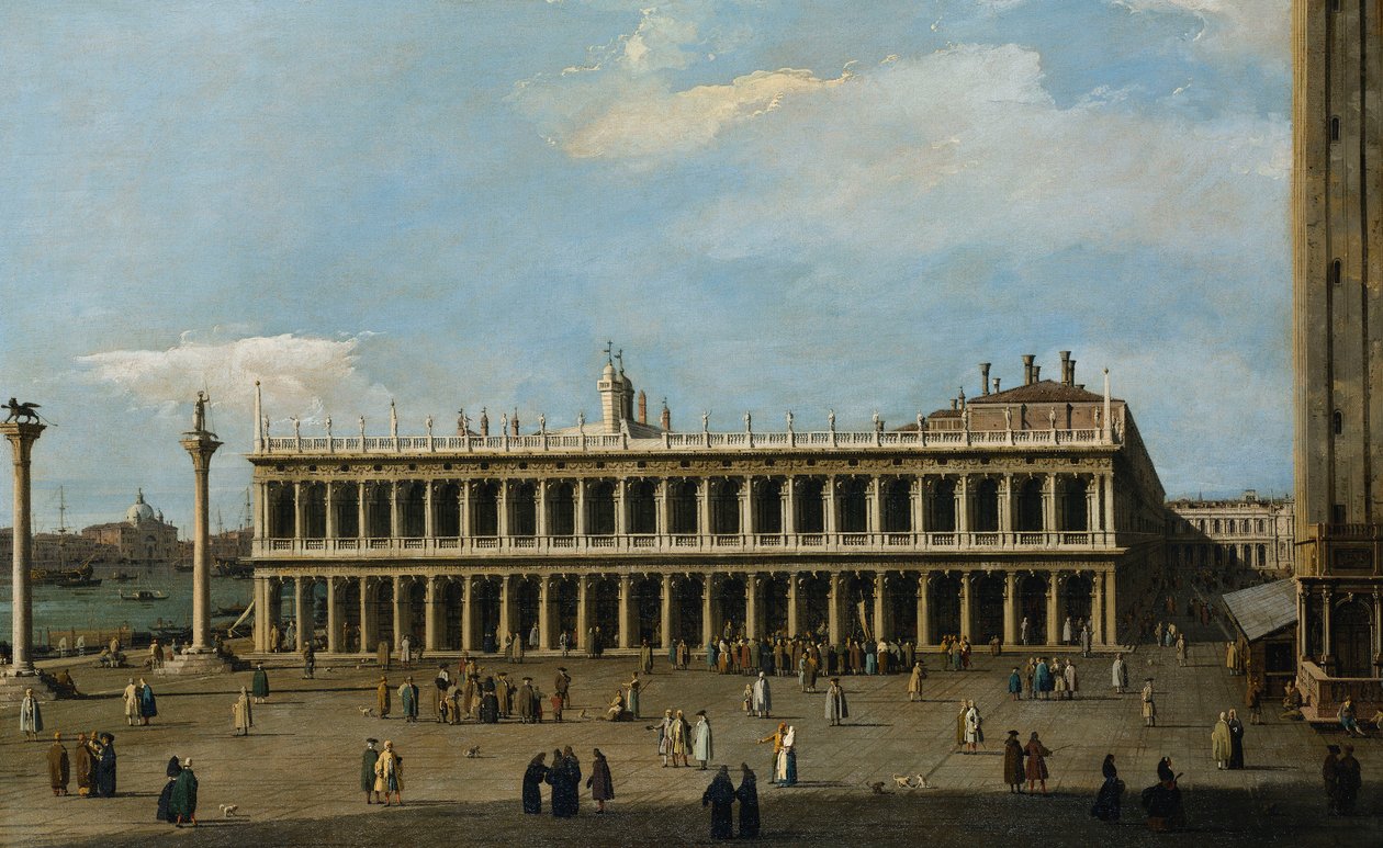 Biblioteket og Piazzetta, Venezia, fra Dogepalasset, av Giovanni Antonio Canal