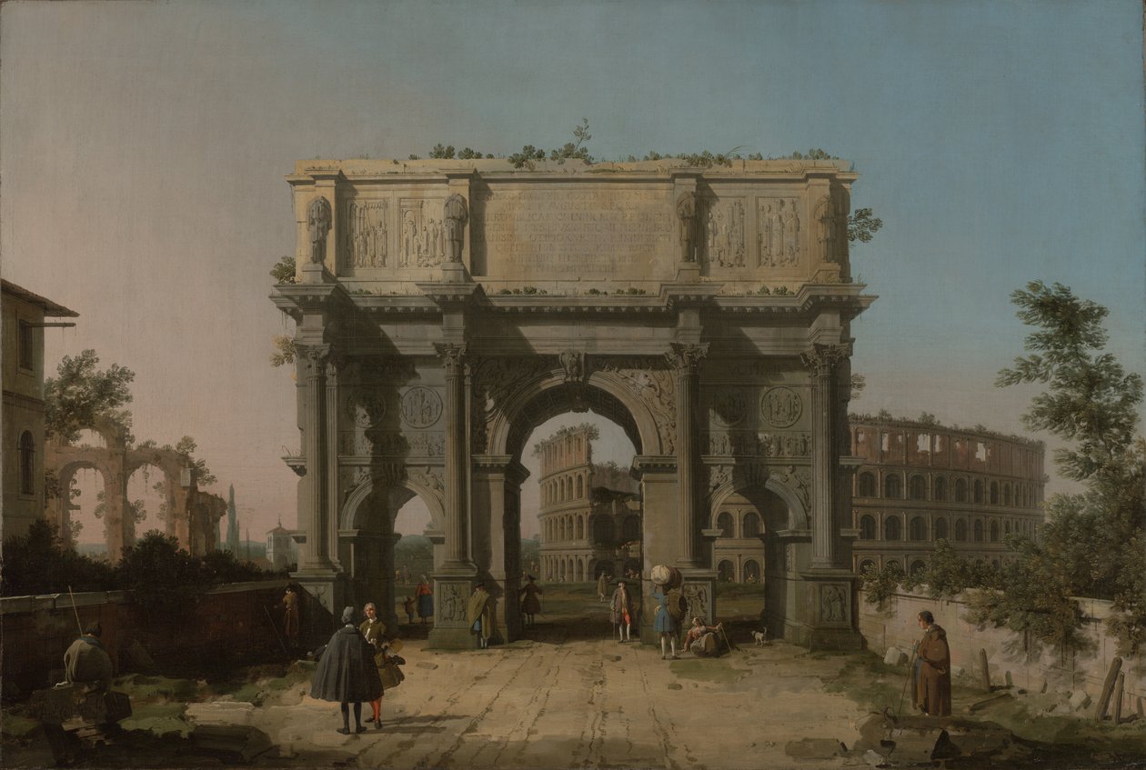 Utsikt over Konstantinbuen med Colosseum, 1742-5 av Giovanni Antonio Canal