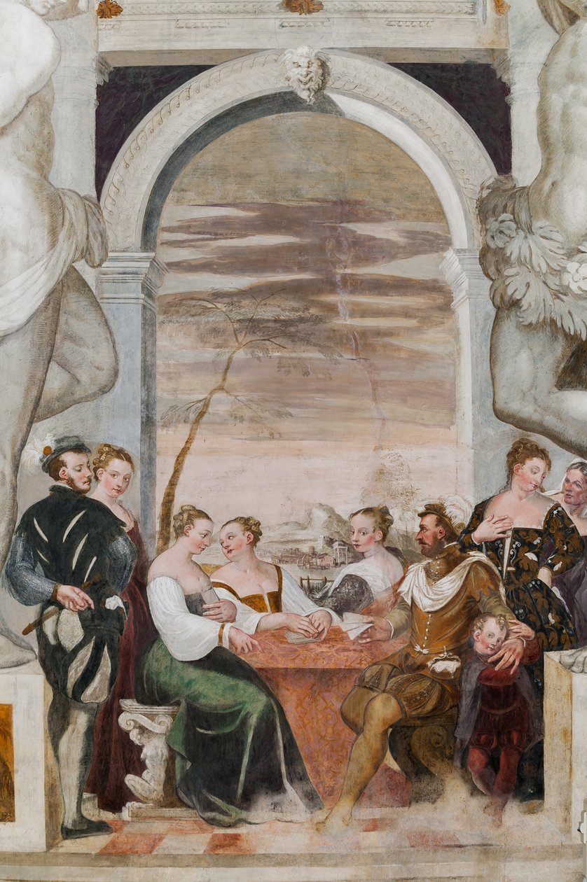 Kortspill, Main Hall, ca. 1570 (fresco) av Giovanni Antonio Fasolo