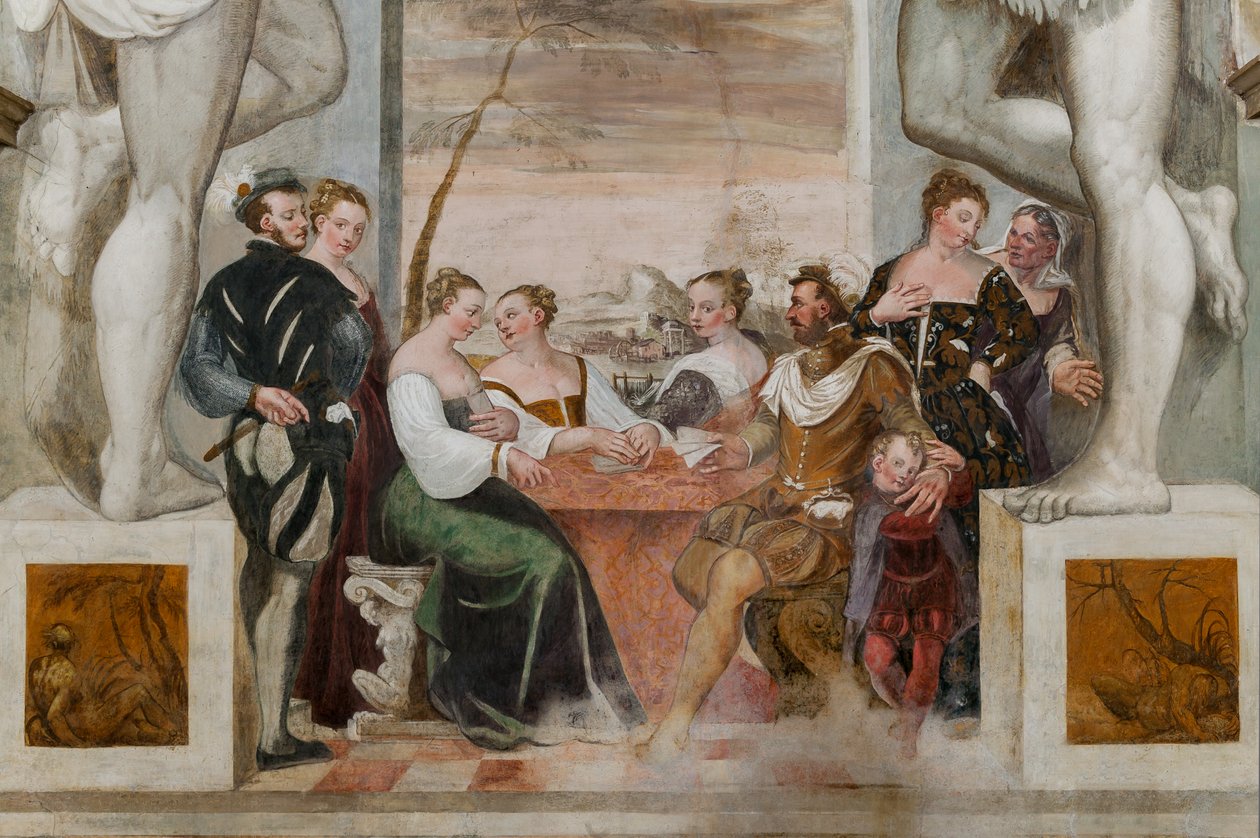 Kortspill, Main Hall, ca. 1570 (fresco) av Giovanni Antonio Fasolo