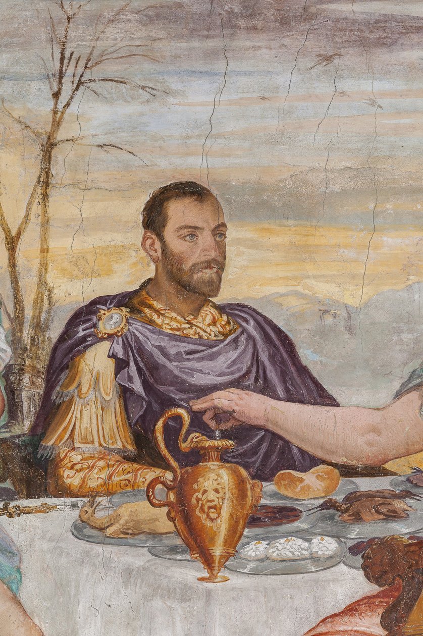 Detalj av banketten til Cleopatra, peisens rom, ca. 1560-65 (fresco) av Giovanni Antonio Fasolo