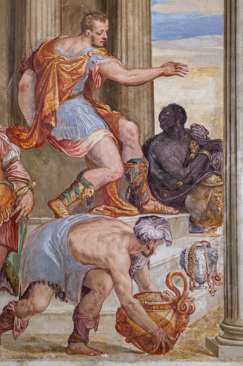 Detalj av banketten til Cleopatra, peisens rom, ca. 1560-65 (fresco) av Giovanni Antonio Fasolo