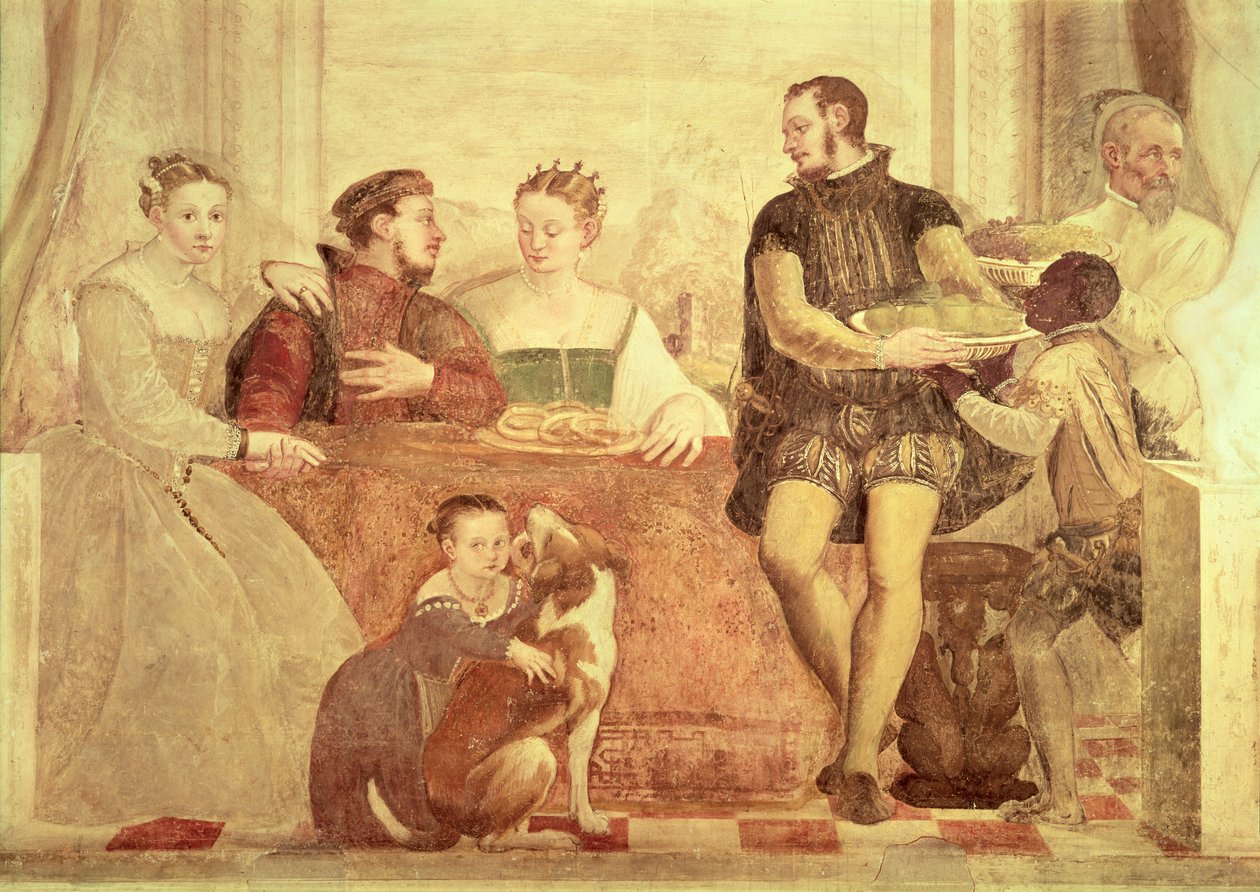 Banketten, detalj av figurer ved bordet av Giovanni Antonio Fasolo