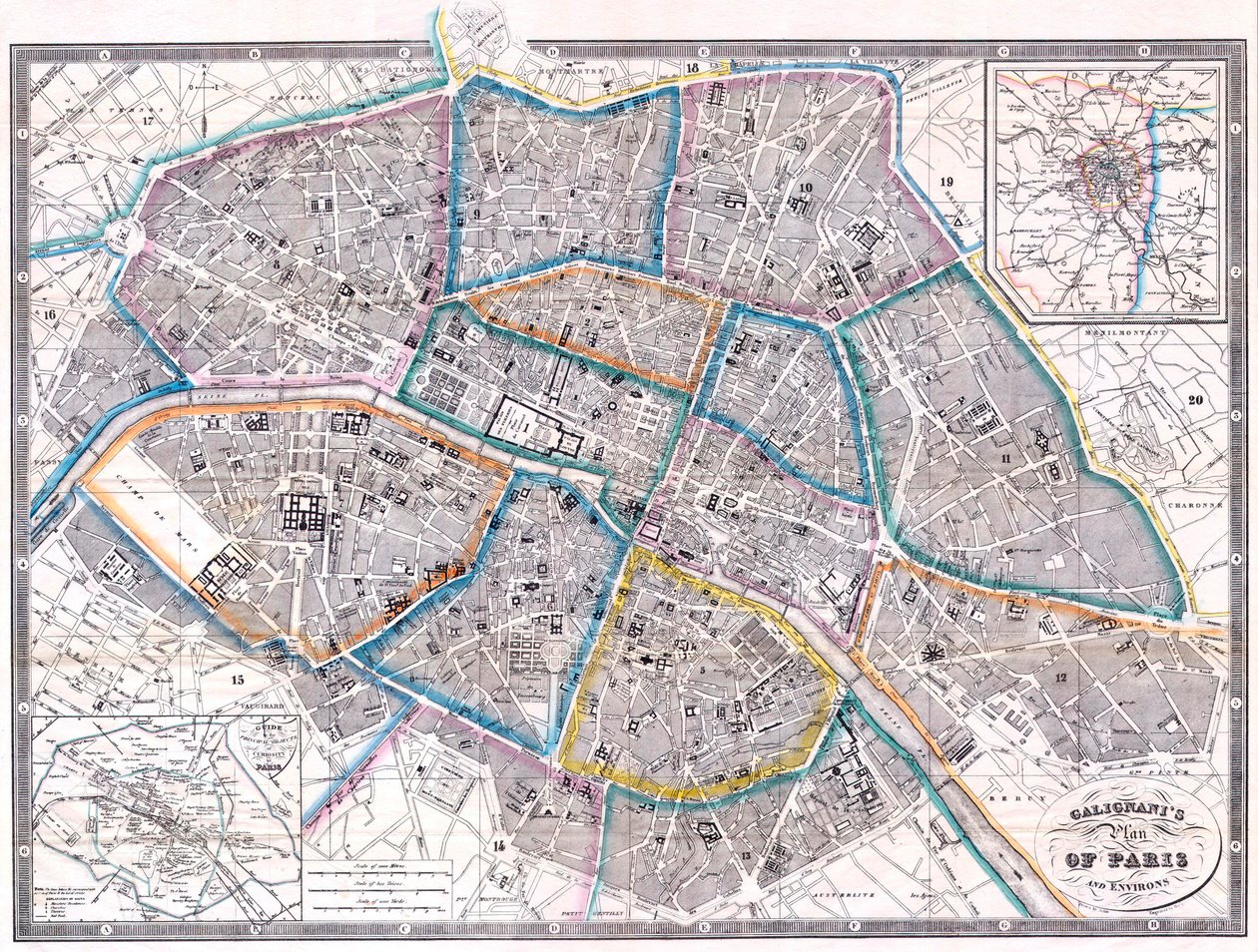 Antikke kart over Paris av Giovanni Antonio Galignani