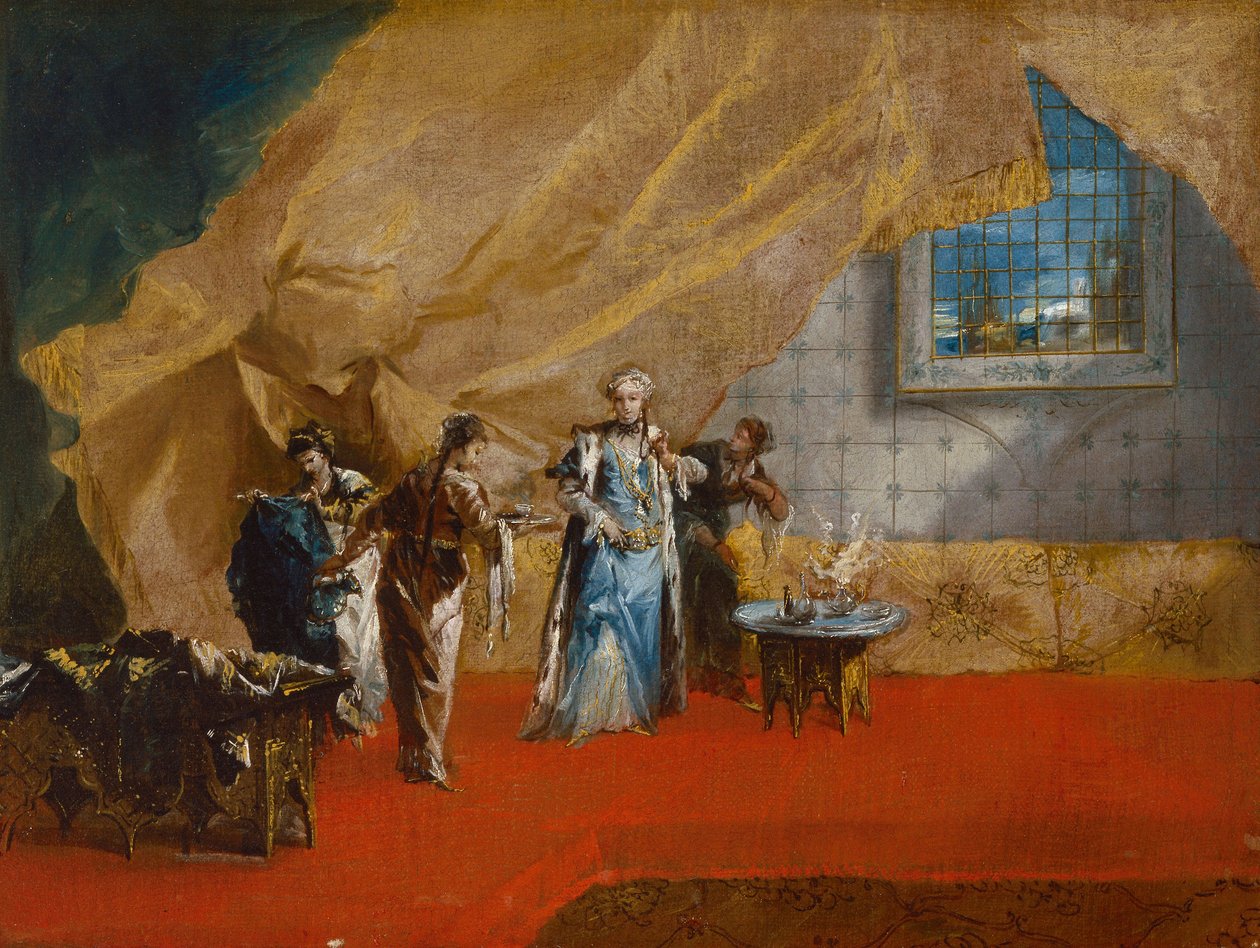 En sultana tar kaffe i haremet av Giovanni Antonio Guardi