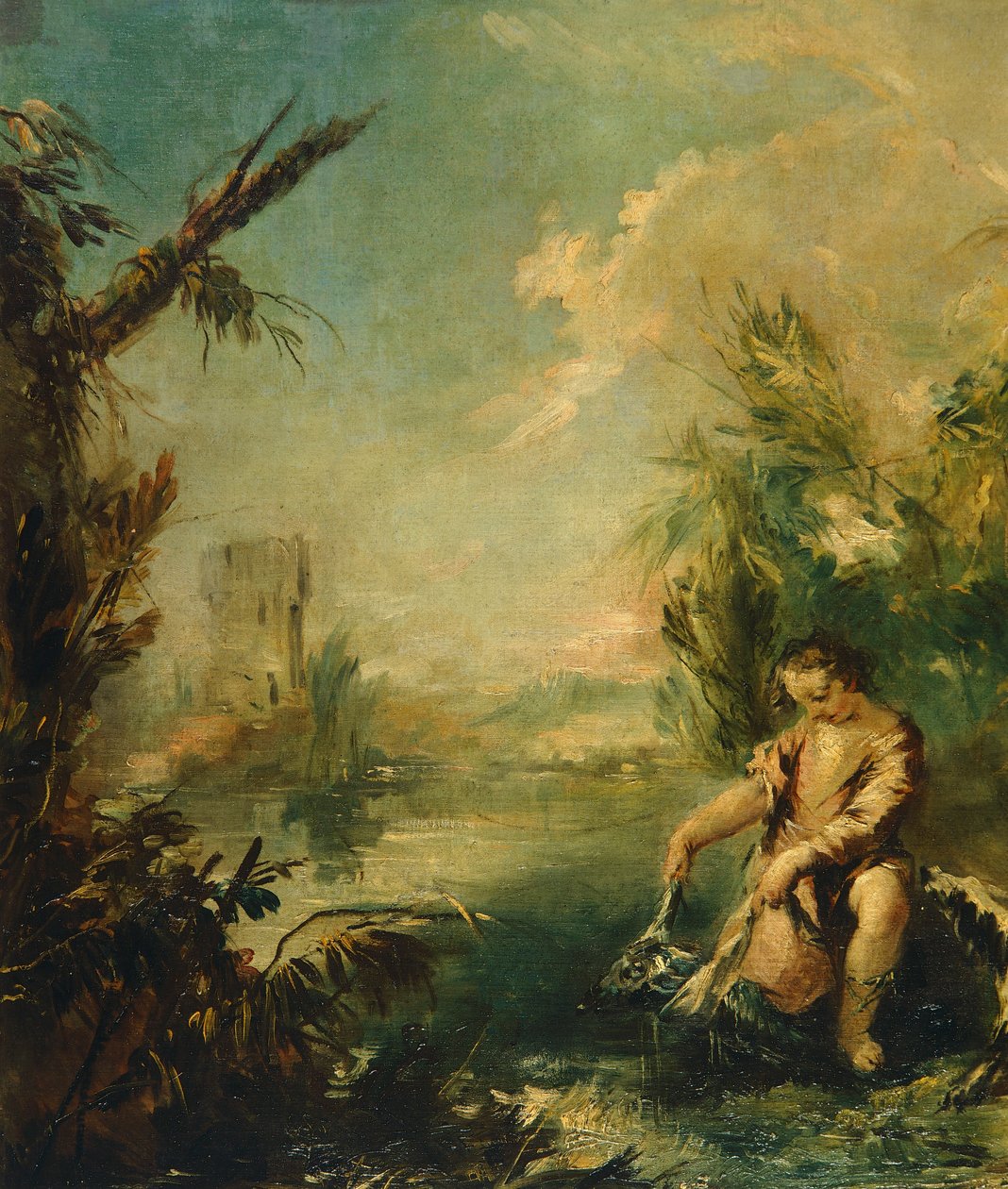 Detalj av Tobias og fisk av Giovanni Antonio Guardi