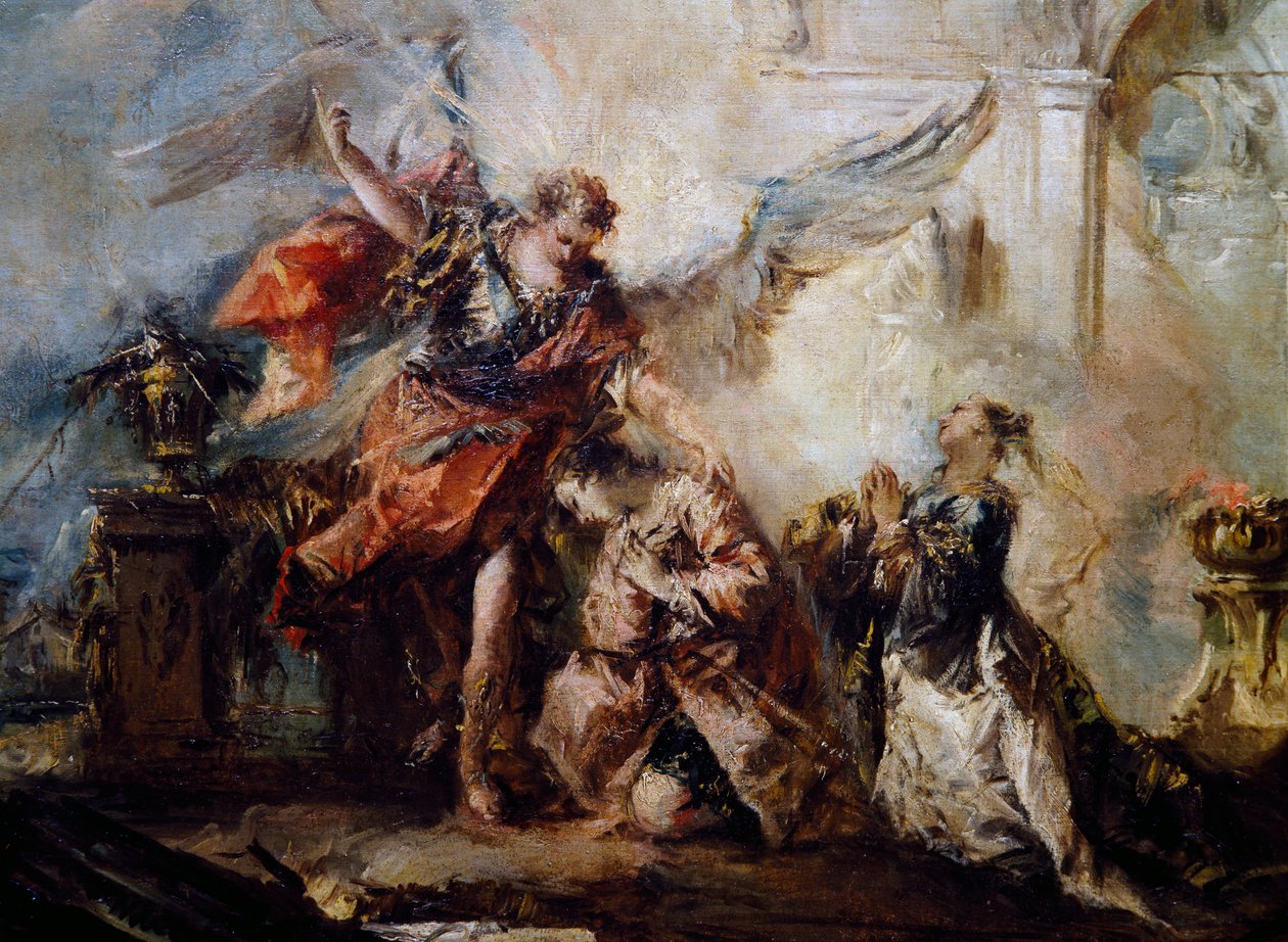 Engelen velsigner Tobias, detalj fra Tobias ekteskap, høyre del av Giovanni Antonio Guardi