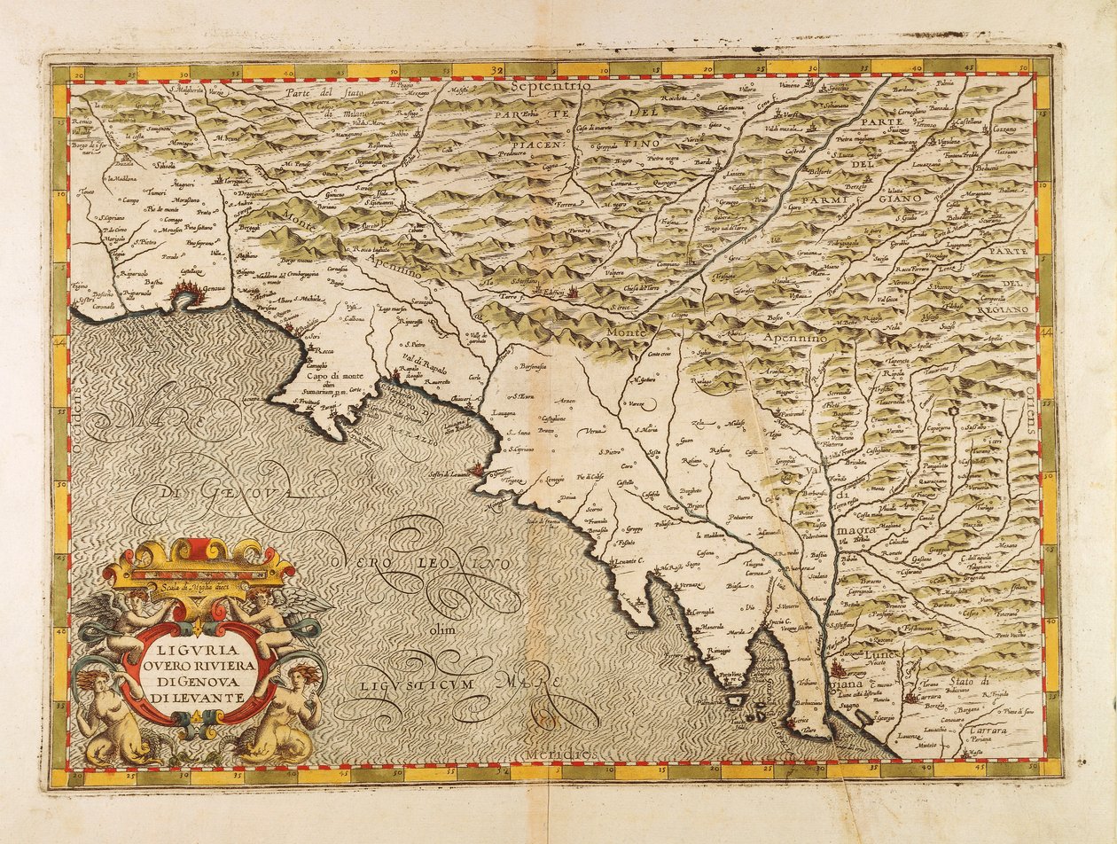 Østliguria-regionen, fra Italias atlas av Giovanni Antonio Magini, kobberstikk av Giovanni Antonio Magini