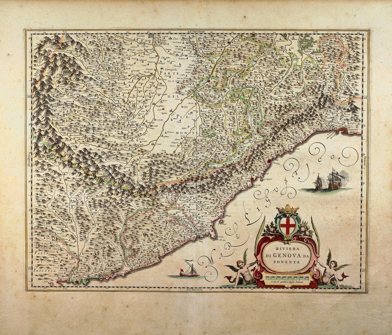 Kart over Western Liguria-regionen, av Giovanni Antonio Magini av Giovanni Antonio Magini