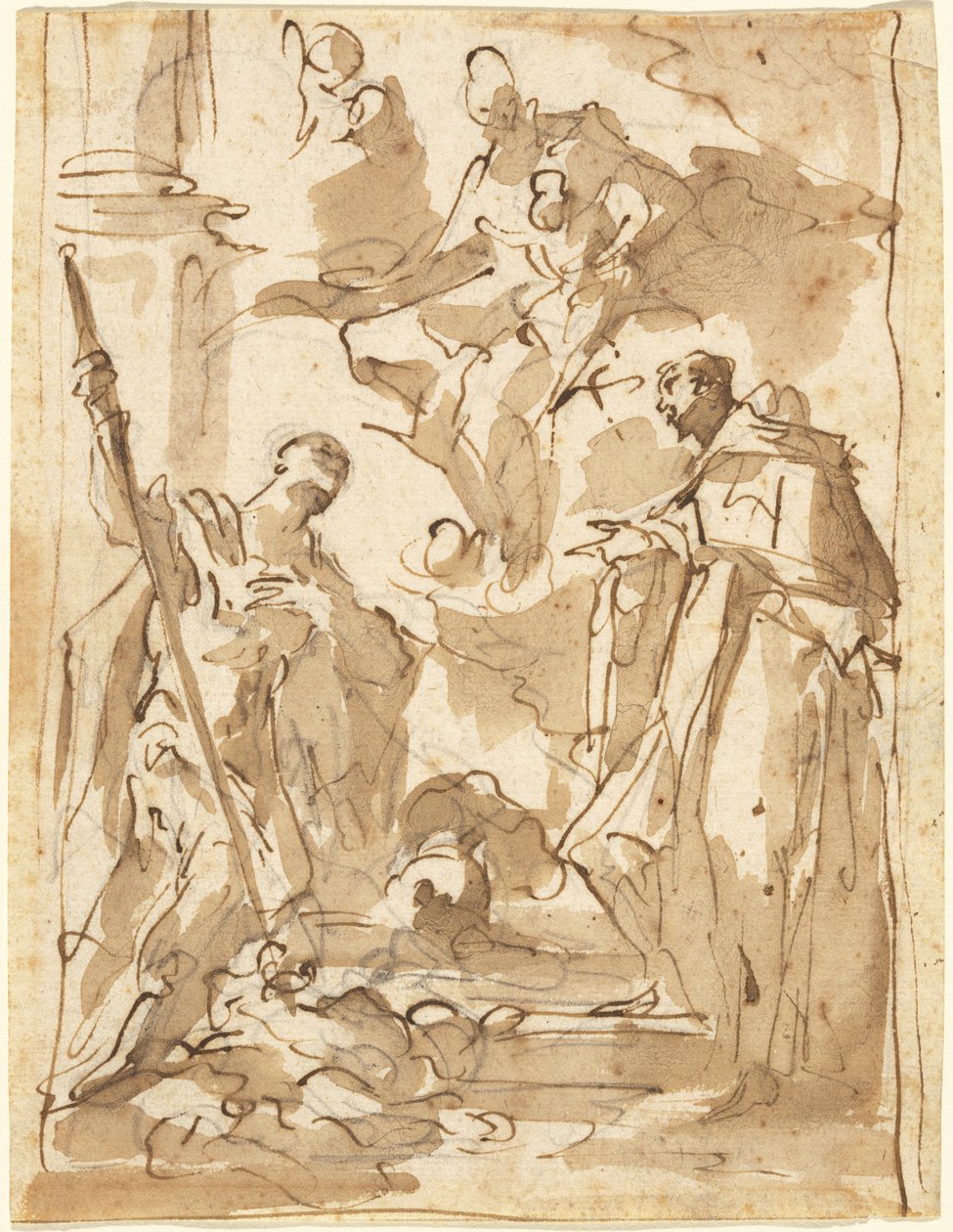 Madonnaen og barnet i herlighet med den hellige Theodor og en klosterhelgen av Giovanni Antonio Pellegrini