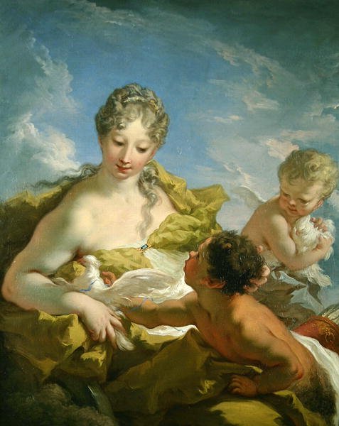 Venus og Amor (olje på lerret) av Giovanni Antonio Pellegrini