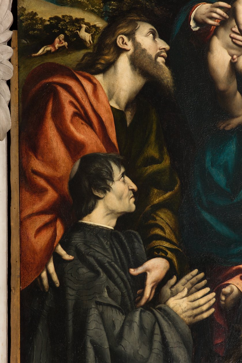 Alter for Saint Catherine, Madonna og Child mellom de hellige Philip og James og giveren Giacomo Schizzi, Il Pordenone 1522, Detalj av Giovanni Antonio Pordenone