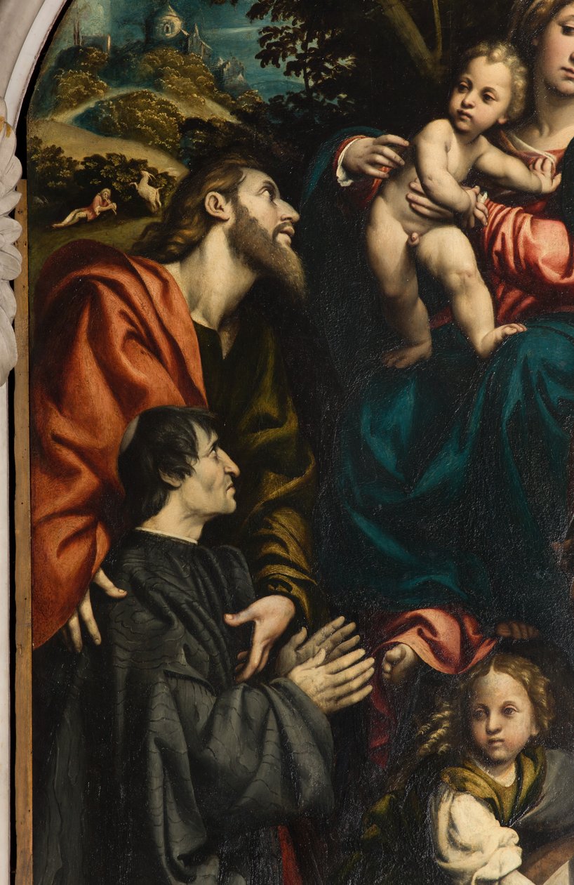 Alter for Saint Catherine, Madonna og Child mellom de hellige Philip og James og giveren Giacomo Schizzi, Il Pordenone 1522, Detalj av Giovanni Antonio Pordenone