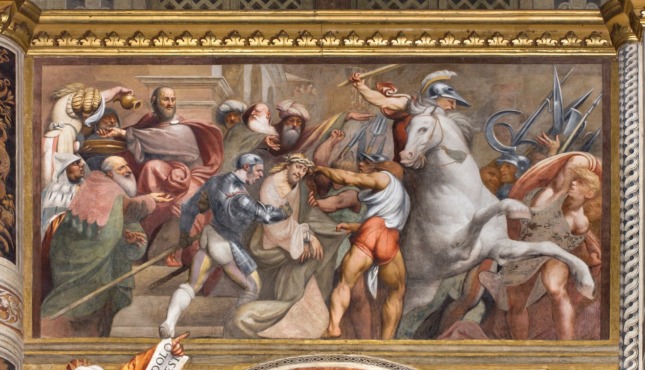 Central Aave, tredje spenn sør, klatre til Golgata, Il Pordenone av Giovanni Antonio Pordenone