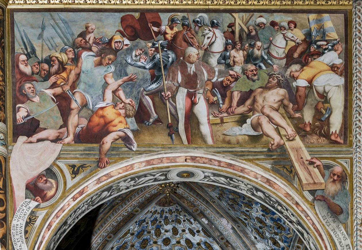 Jesus blir naglet til korset av Giovanni Antonio Pordenone