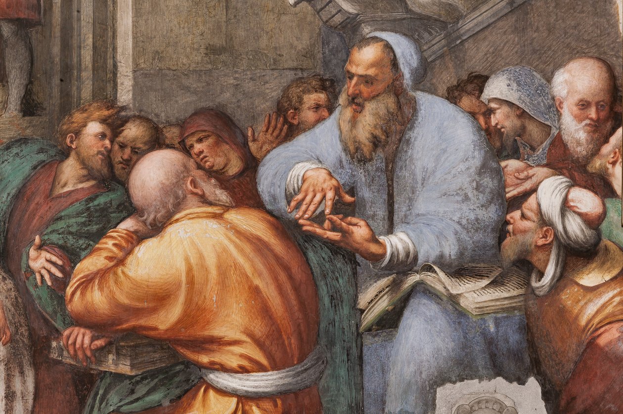 St. Katarinas disputasjon med filosofene, 1530-32 (fresko) (detalj av 3601450) av Giovanni Antonio Pordenone