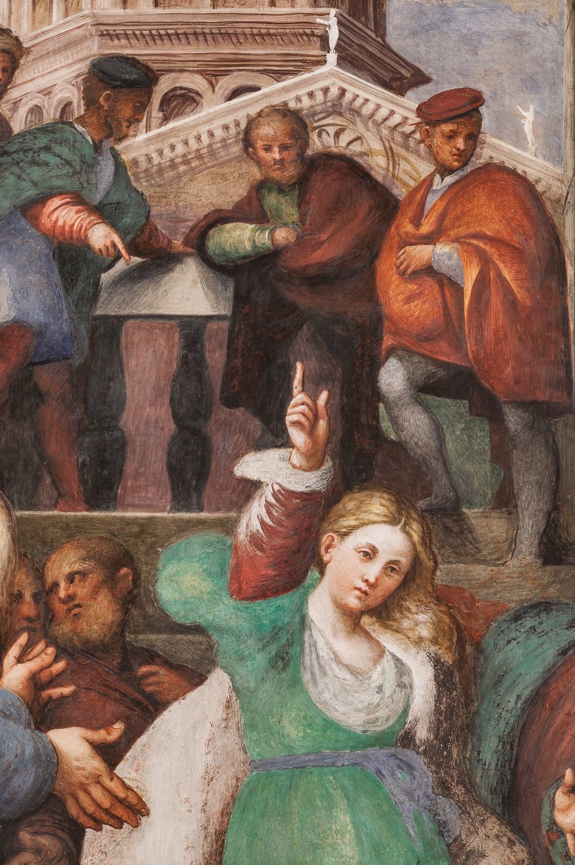 St. Katarinas disputasjon med filosofene, 1530-32 (fresko) (detalj av 3601450) av Giovanni Antonio Pordenone